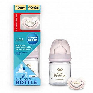 Набор Canpol babies Бутылочка для кормления 120 мл + пустышка силиконовая симметричная Little Princess (0311rus)