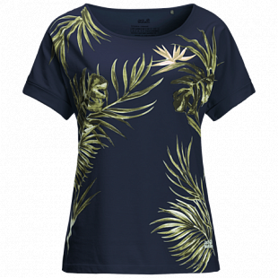 Футболка женская Jack Wolfskin Tropical Leaf T W midnight blue
