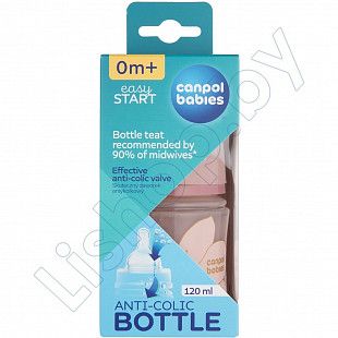 Антиколиковая бутылочка для кормления Canpol babies EasyStart Gold с широким горлышком 120 мл., 0+ мес. (35/239_pin)