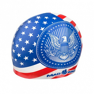 Шапочка для бассейна (плавания) взрослая Mad Wave USA blue