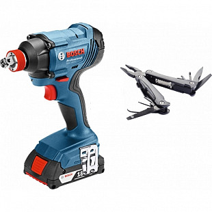 Аккумуляторный ударный гайковерт Bosch GDX 180-LI + мультитул Swiss Peak 0615990K9W