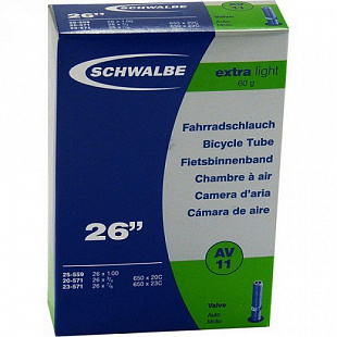 Велокамера Schwalbe 18/25-559 мм / 26х1.0-3/4, AV11ExtraLight, автониппель, 10422310