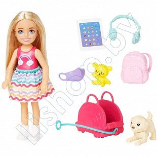 Кукла Barbie Дорожный набор Челси со щенком (HJY17)