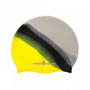 Шапочка для бассейна (плавания) взрослая Mad Wave Multi Adult yellow/black/gray