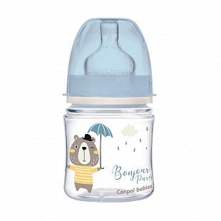 Антиколиковая бутылочка для кормления Canpol babies Easy Start BONJOUR PARIS с широким горлышком 120 мл., 0+ мес. (35/231_blu) blue