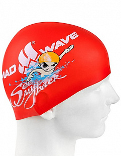 Шапочка для бассейна (плавания) детская Mad Wave C my back Junior red