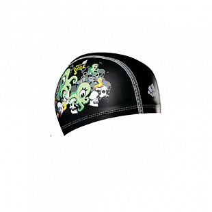 Шапочка для бассейна (плавания) детская Mad Wave Octopus Printed PU Coated black/green