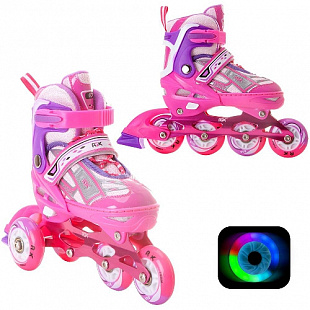 Раздвижные роликовые коньки RGX Yuppie Pink (светящиеся колеса)