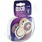 Пустышка силиконовая Lovi Night&Day симметричной формы, динамическая, 6-18 мес., 2 шт. (22/915girl)