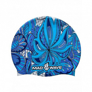 Шапочка для бассейна (плавания) взрослая Mad Wave Flower Printed Silicone blue
