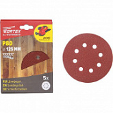 Шлифлист для дерева самозакрепляющийся Wortex 12,5 см Р80 (5 штук) WSD11080E519
