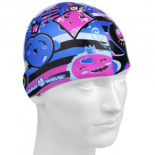 Шапочка для бассейна (плавания) детская Mad Wave Junior Buble Cards blue
