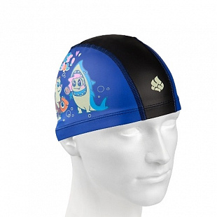 Шапочка для бассейна (плавания) детская Mad Wave Be Cool Printed PU Coated black/blue