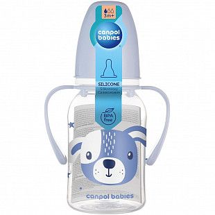 Бутылочка для кормления Canpol babies CUTE ANIMALS с ручками и узким горлышком 120 мл., 3 мес.+ (11/823) blue new