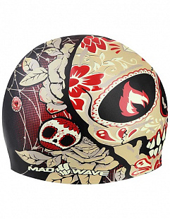 Шапочка для бассейна (плавания) взрослая Mad Wave Tomb Face Silicone Printed brown