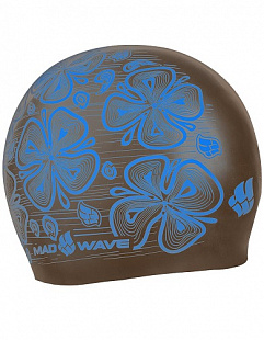 Шапочка для бассейна (плавания) взрослая Mad Wave Reverse Flora blue/brown