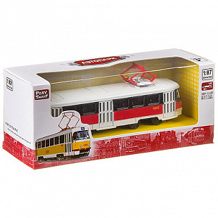 Инерционная машина Play Smart трамвай Автопарк 6411D white/red