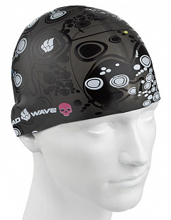 Шапочка для бассейна (плавания) взрослая Mad Wave Silicone Printed Melancholic black