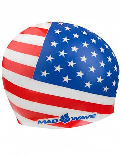 Шапочка для бассейна (плавания) взрослая Mad Wave USA blue