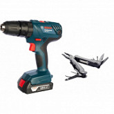 Аккумуляторная ударная дрель-шуруповерт Bosch GSB 180-LI + мультитул Swiss Peak 0615990K9T