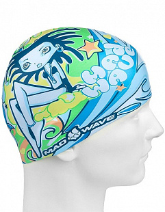 Шапочка для бассейна (плавания) детская Mad Wave Alien green/blue