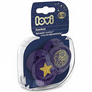 Пустышка силиконовая LOVI Stardust симметричной формы, динамическая, 6-18 мес., 2 шт. (22/894_violet)
