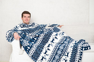 Плед с рукавами Sleepy New Year White Blue Deers