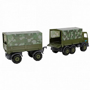 Автомобиль Полесье Престиж бортовой тентовый военный с прицепом (KZ) 70050