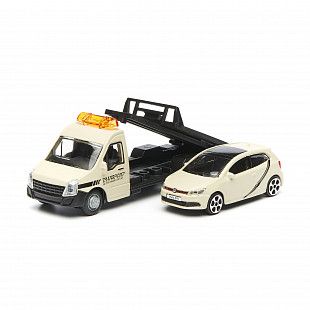 Масштабная модель автомобиля Bburago Street Fire Эвакуатор и Volksvagen Polo GTI 1:43 (18-31400) Black/Beige
