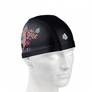 Шапочка для бассейна (плавания) детская Mad Wave Gas Detected Printed PU Coated black/orange