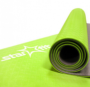 Гимнастический коврик для йоги, фитнеса Starfit FM-201 TPE green/grey (173x61x0,4)