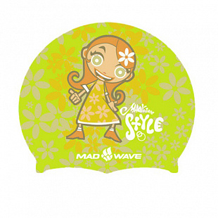 Шапочка для бассейна (плавания) детская Mad Wave Silicone Printed Junior Girl yellow