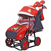 Санки-коляска Snow Galaxy City-2 Мишка с бабочкой на больших колёсах red