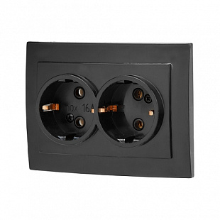 Розетка Юпитер 2-ая Стандарт RS 16-238 Ч с заземлением black JP7423-03