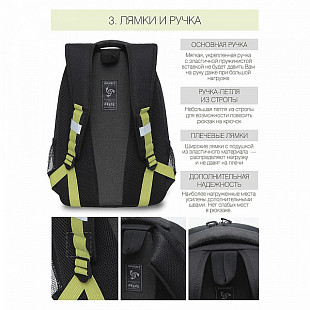 Рюкзак школьный GRIZZLY RB-154-3 /2 black/light green