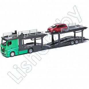 Автовоз Bburago Mercedes Benz Actros + машинка Bburago Ford Focus Combi (18-31456/18-31459) green