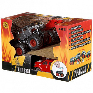 Инерционная машина YAKO с катапультой с трамплином и "огненным" кольцом В84873 gray