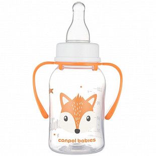Бутылочка для кормления Canpol babies CUTE ANIMALS с ручками и узким горлышком 120 мл., 3 мес.+ (11/823) orange new