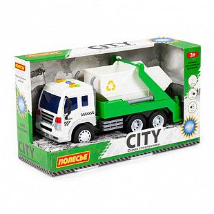 Грузовик Полесье Сити, с контейнером инерционный, white/green