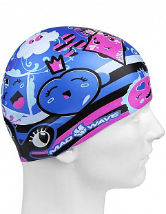 Шапочка для бассейна (плавания) детская Mad Wave Junior Buble Cards blue