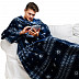 Плед с рукавами Sleepy New Year Snowflake Blue с белыми снежинками