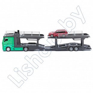 Автовоз Bburago Mercedes Benz Actros + машинка Bburago Ford Focus Combi (18-31456/18-31459) green
