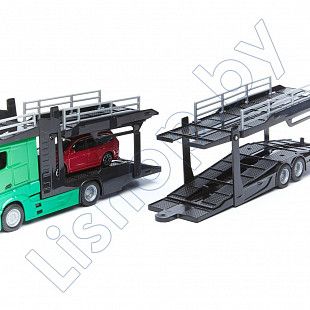 Автовоз Bburago Mercedes Benz Actros + машинка Bburago Ford Focus Combi (18-31456/18-31459) green