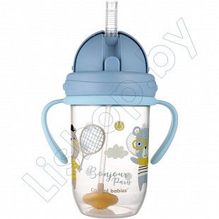 Поильник непроливающий Canpol babies Bonjur Paris с трубочкой и утяжелителем 270 мл., 6 мес. + (56/607_blu)