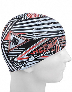 Шапочка для бассейна (плавания) взрослая Mad Wave Silicone Printed Stripes red