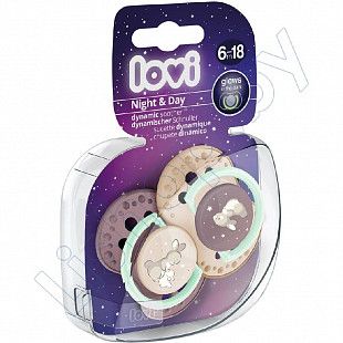 Пустышка силиконовая Lovi Night&Day симметричной формы, динамическая, 6-18 мес., 2 шт. (22/915girl)