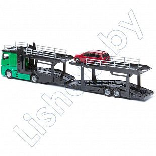Автовоз Bburago Mercedes Benz Actros + машинка Bburago Ford Focus Combi (18-31456/18-31459) green
