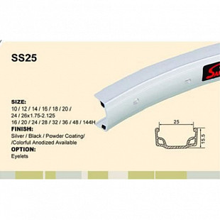 Обод одинарный TBS ss25 20"x25ммх28H A/V silver ZTB14117