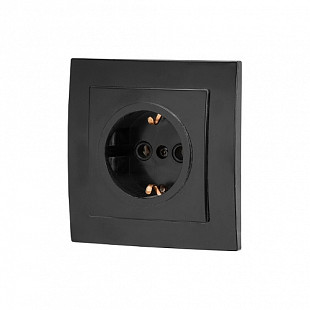 Розетка Юпитер 1-ая Стандарт RS 16-133 Ч с заземлением black JP7423-01