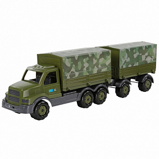 Автомобиль Полесье Сталкер бортовой тентовый военный с прицепом (KZ) 70227